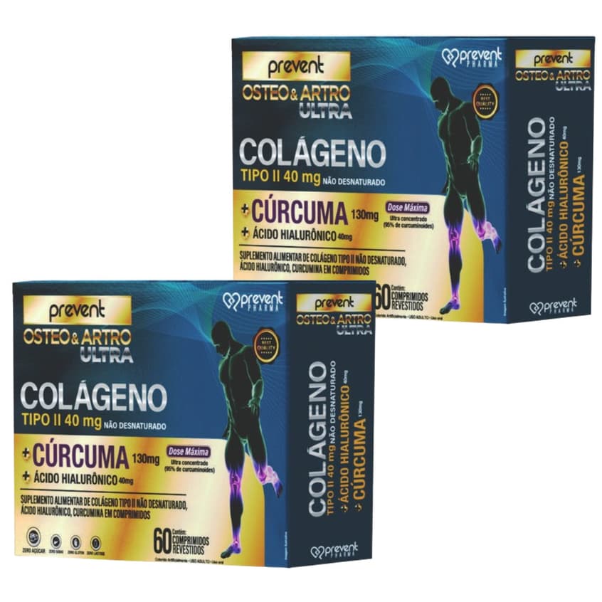 COLAGENO TIPO2 CURCUMA + ÁCIDO HIALURÔNICO -  PREVENT PHARMA (2 caixas)