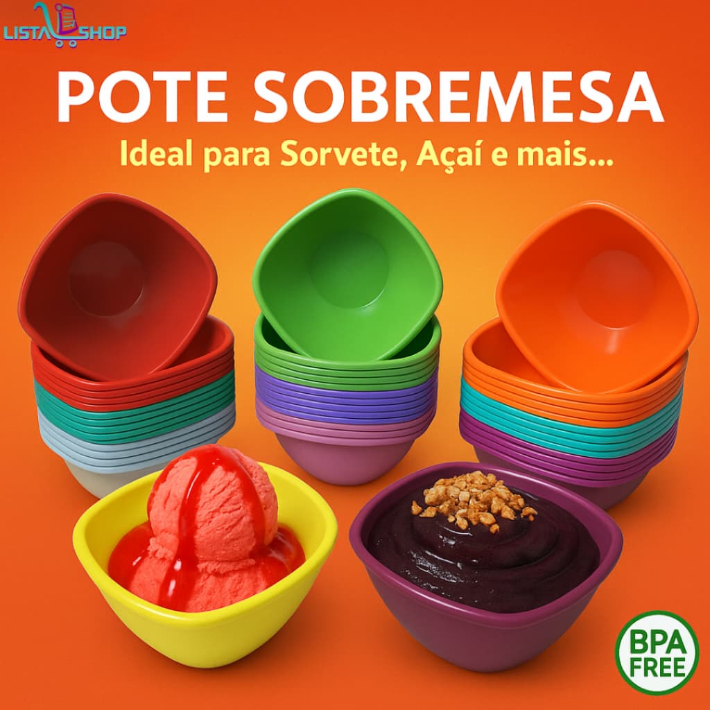 Kit Potes Sobremesa Tigela Bowl Plástica Cumbuca para Açaí Sorvete e Sobremesas Doce e Salgado 250ml