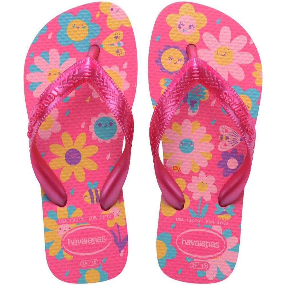 Chinelo Havaianas Infantil Kids Sandália Original Flores Rosa Pêssego