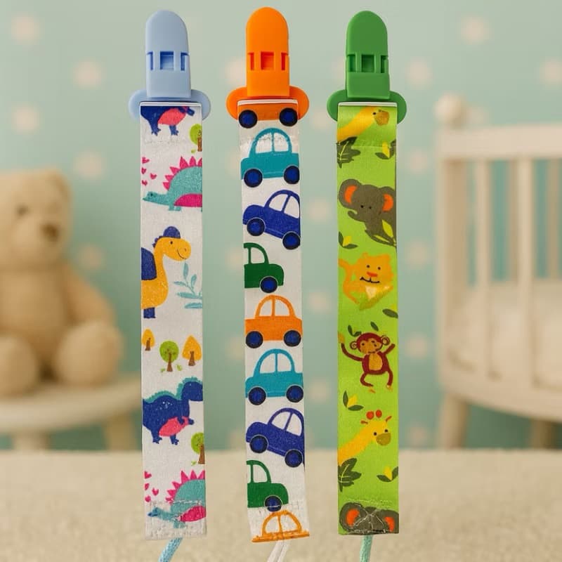 3 Prendedores para Chupeta – Menino | Carros, Safari e Dinossauro – Clipe Plástico