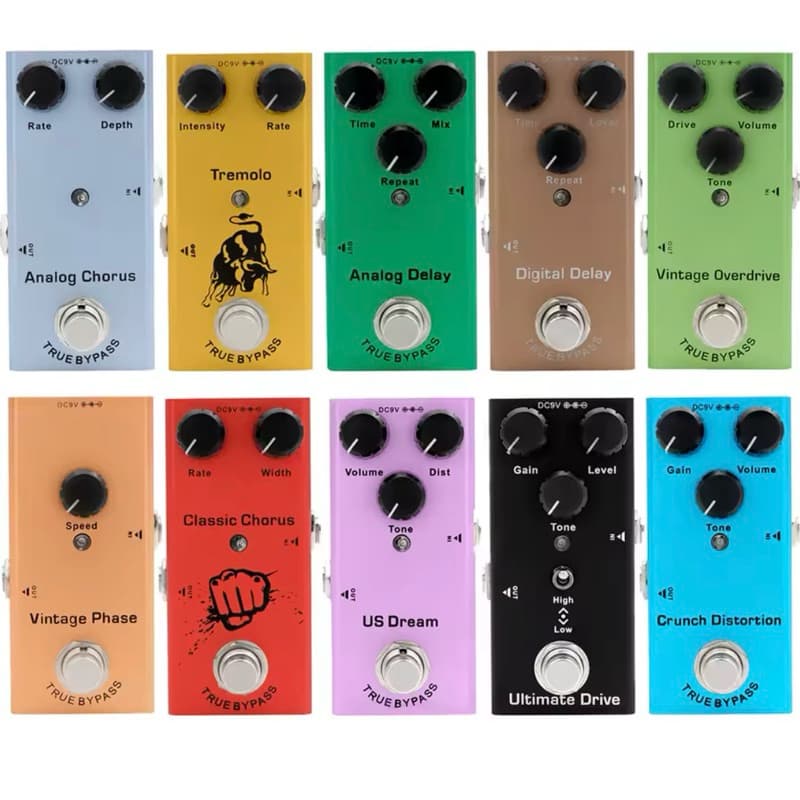Pedal Efeito Guitarra Tremolo Delay Chorus Phase Overdrive Ultimate Drive Crunch Distortion US Dream Fuzz - Fonte 9V1A