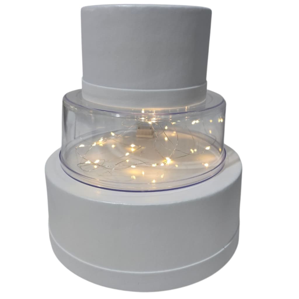 Bolo Fake PARA DECORAR  incluso  Base de Acrílico (Brinde fio led) Medidas: 15x10, 20x7,5 e 25x10 altura total: 27,5 cm
