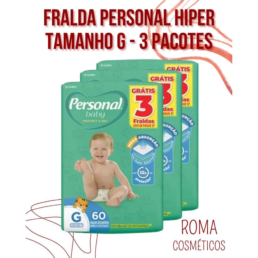 Kit 3 Pacotes Fralda Personal Hiper | Tamanhos M, G, XG, XXG – Super Economia