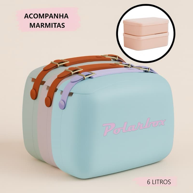 Polarbox Bolsa Térmica Marmita Caixa Lancheira Cooler Retrô Vintage Praia Piscina 6 Litros Fitness