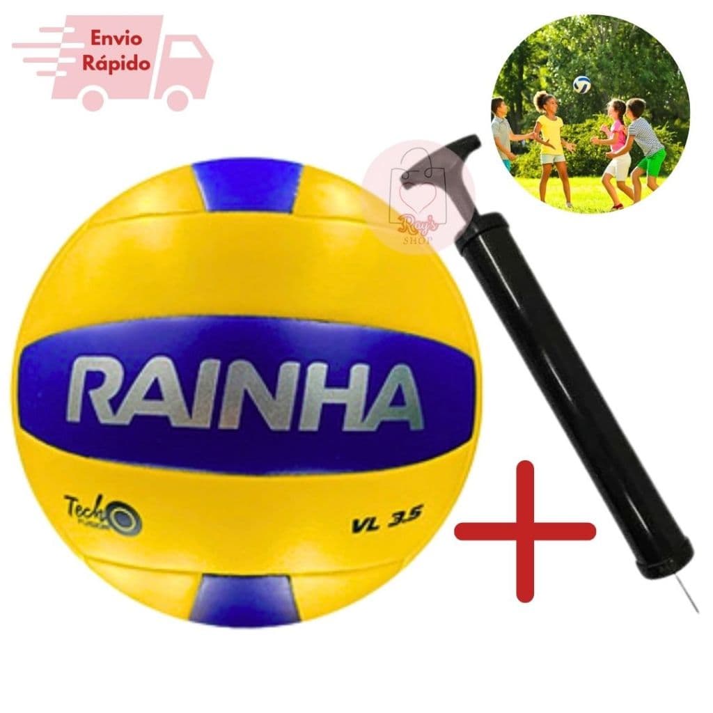Bola de Volei Rainha 3.5 E Bomba De Ar Original Oficial Resistente Voleibol Branca Amarela