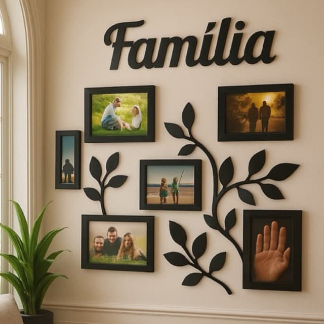 Quadro Família em MDF 50x45cm com Molduras – Painel Decorativo para Fotos e Memórias