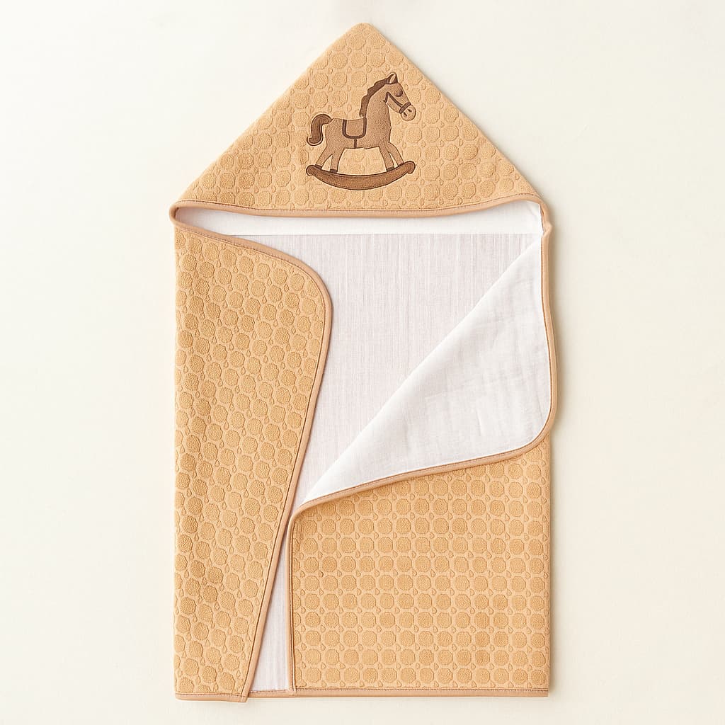 Toalha De Banho Bebê Recém Nascido Capuz Forrada Fralda Fraldinha de Boca Bebe Bordada Cavalinho