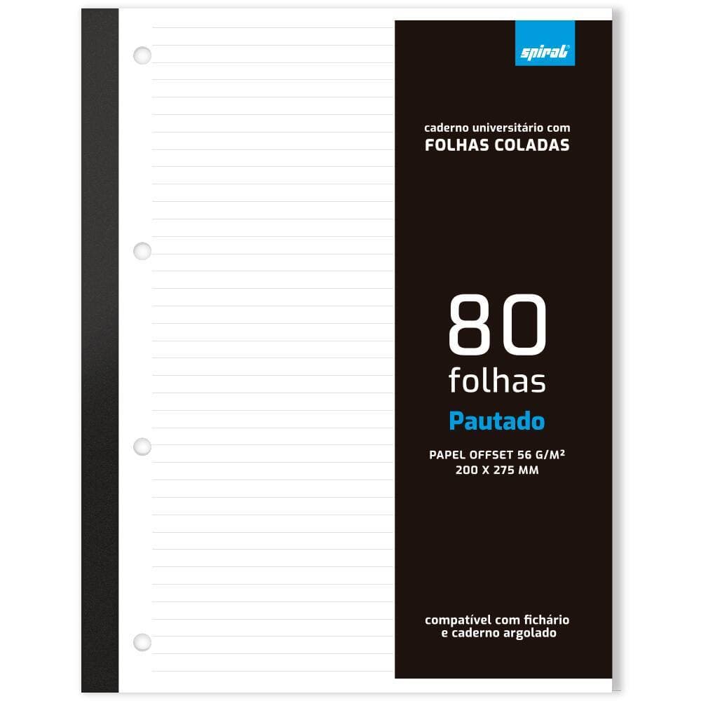 Folha Refil 4 Furos Bloco Para Fichário Spiral 80 folhas