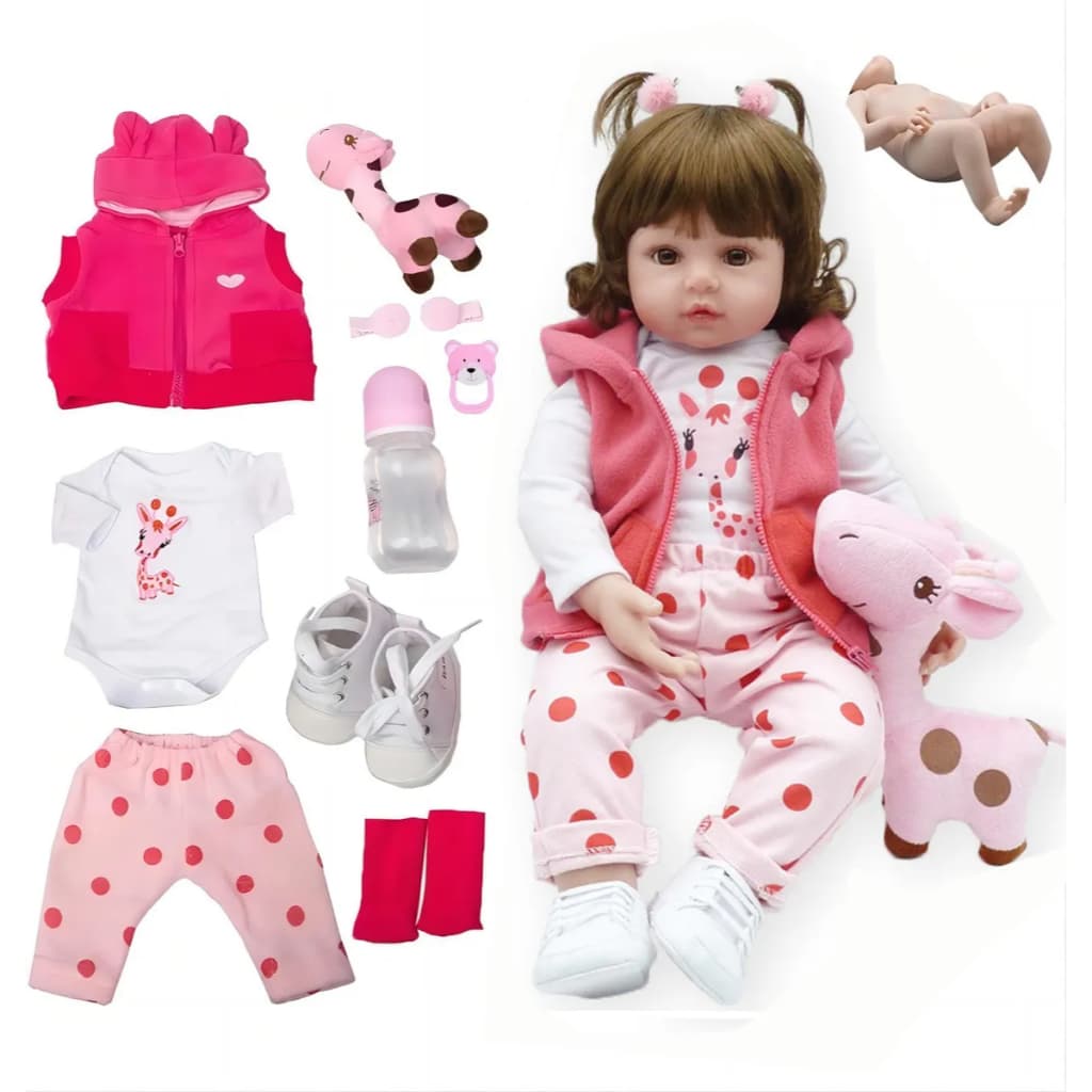 Boneca Bebê Reborn Silicone Girafinha 48cm Menina Pode Banho