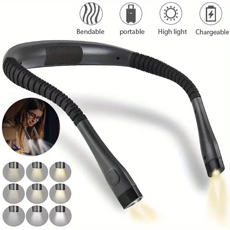 Lâmpada de leitura USB pendurada no pescoço