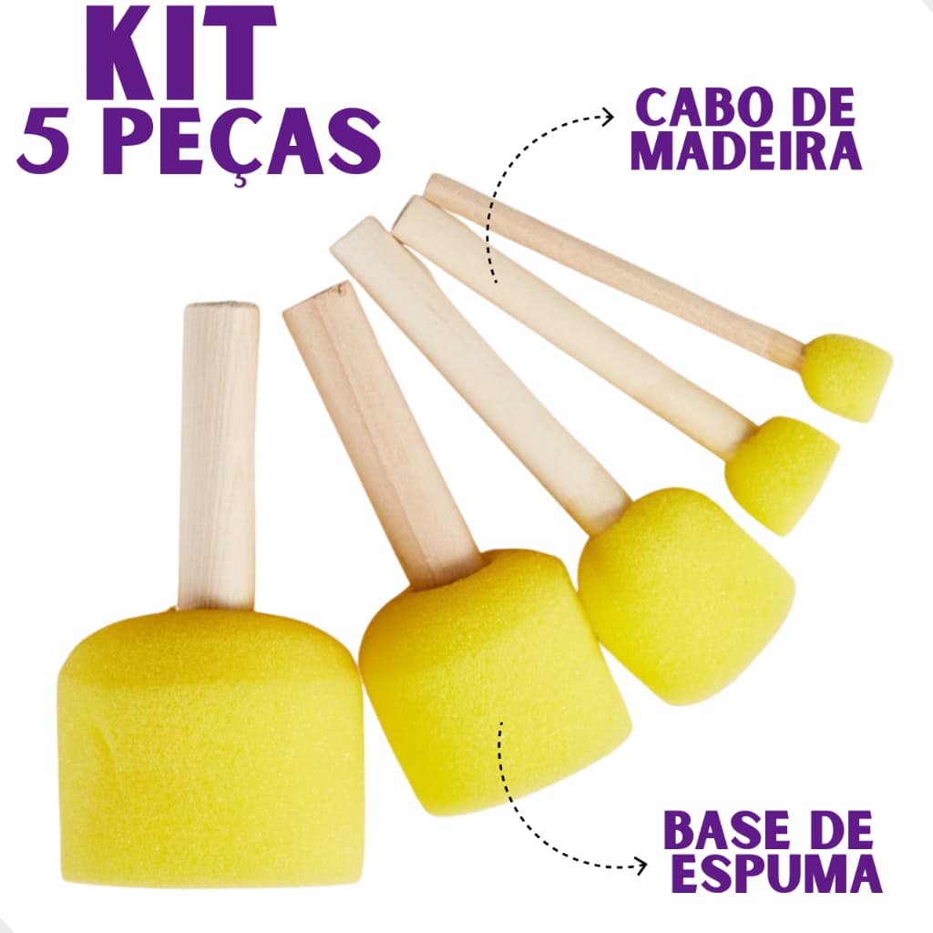 Kit 5 Pincel Batedor de Espuma Mousse Para Pintura
