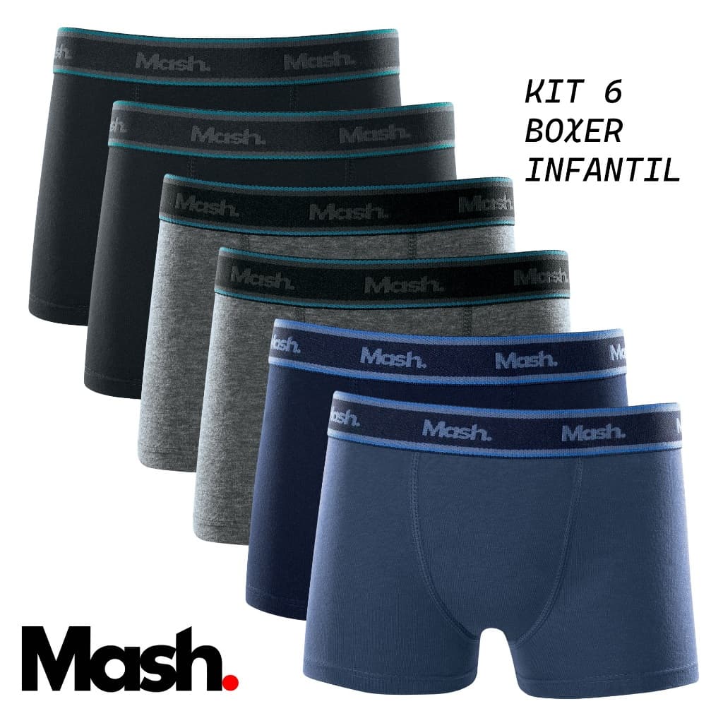 Kit 6 Cuecas Boxer Juvenil Infantil Mash Box Algodão