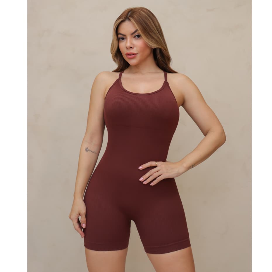 Macacão Feminino Fitness Esportivo Canelado Poliamida Academia Elástico 3RD SD1437