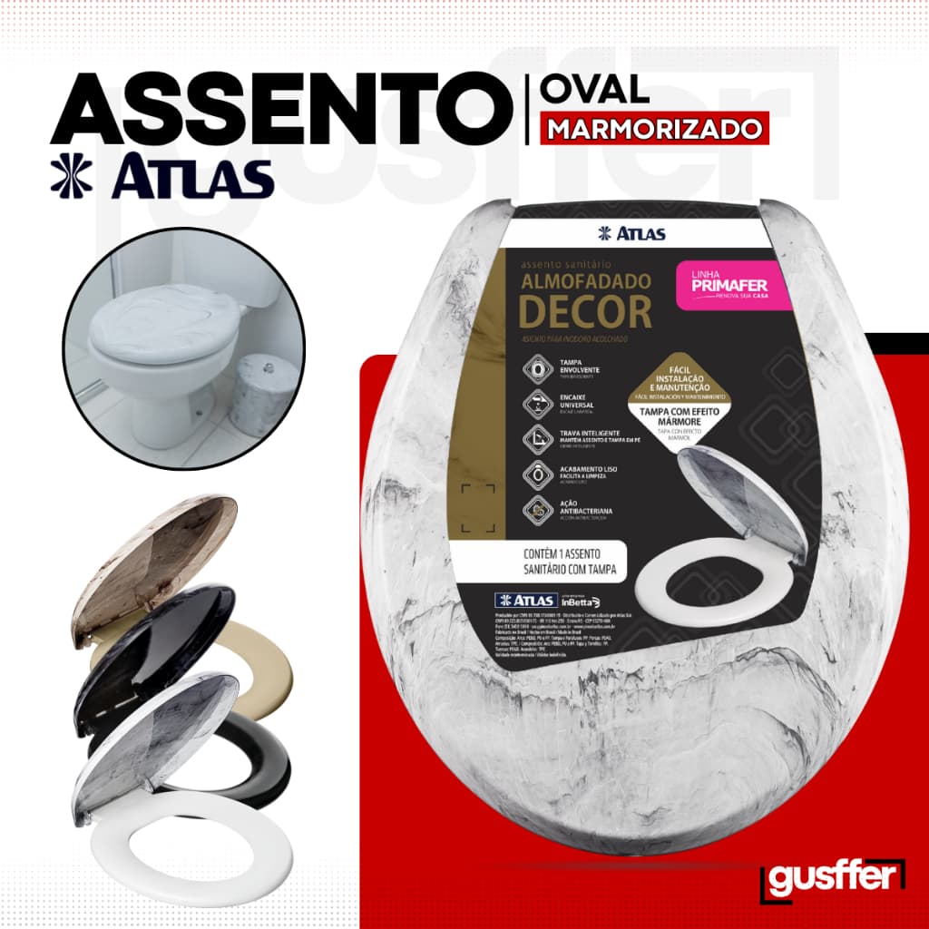 Assento Sanitário Almofadado Oval com Tampa Marmorizada Atlas Universal
