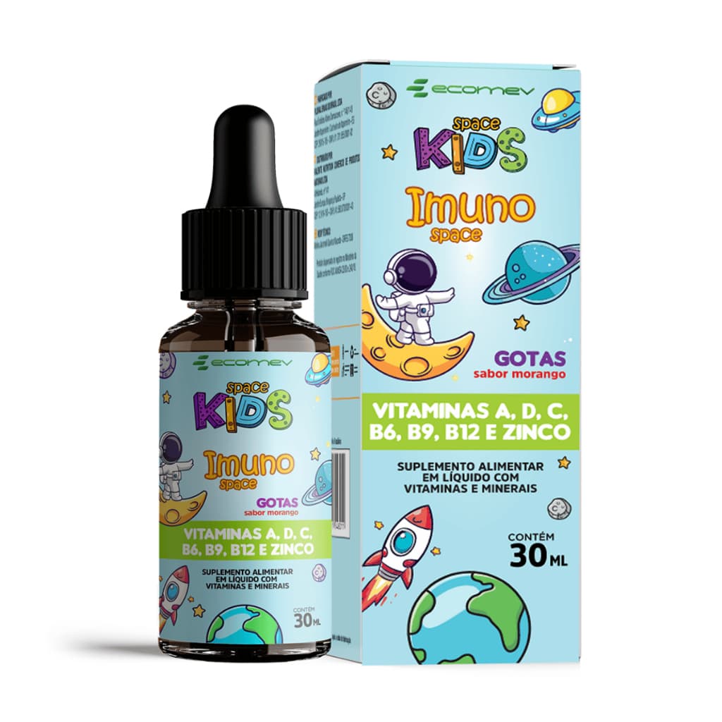 Imuno Kids Vitamina Infantil Vit A D3 C B6 B9 B12 Zinco Em Gotas Sabor Morango 30ML