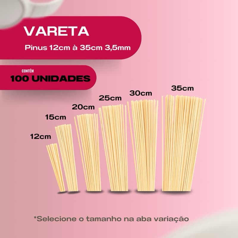 100 Varetas de madeira pinus 3,5mm 12cm-35cm