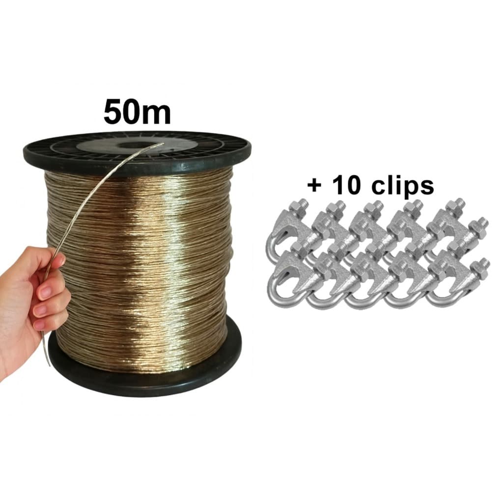 BOBINA COM 50 METROS + 10 Clips VARAL CABO DE AÇO REFORÇADO REVESTIDO