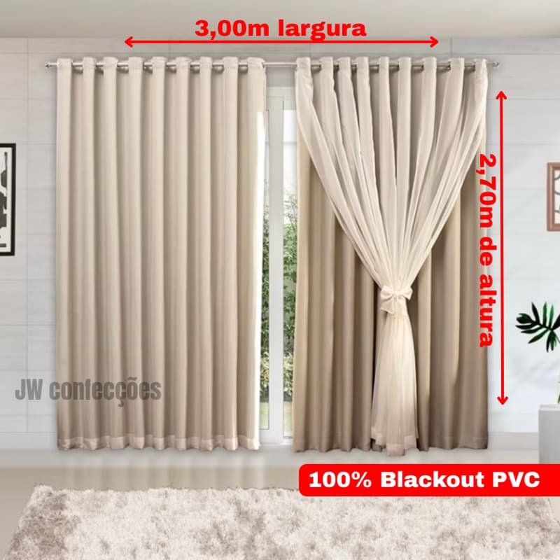 Cortina Blackout PVC Com Tecido voil LISO 3,00 × 2,70 Alta Qualidade SALA E QUARTO, OFERTA RELAMPAGO