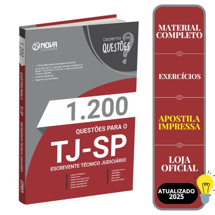 Livro 1.200 Questões Gabaritadas TJ-SP 2026 - Escrevente Técnico Judiciário