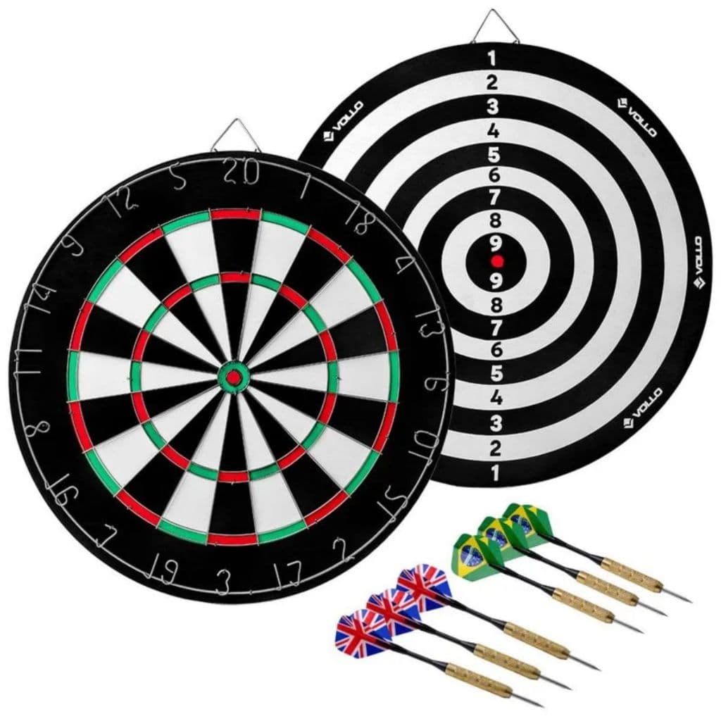 Jogo de Dardos Dupla Face 6 Dardos Ponta de Aço Tamanho Oficial 18 Polegadas Vollo