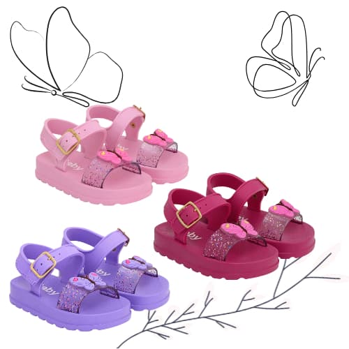 Sandália Papete Infantil Bebê Feminino Confortável Cristal Gliter Borboleta Leve Macio Estilosa
