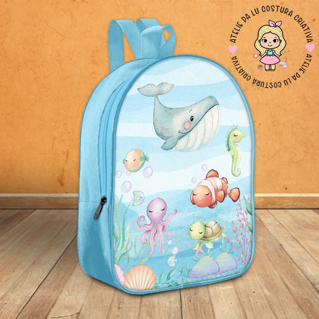 Mochila fundo do mar 26x20 em nylon personalizada