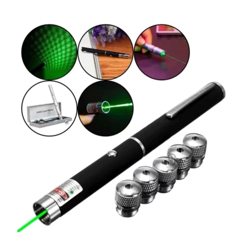 Nova Caneta Laser Pointer Verde Green Ultra Forte Com Longa Distância 5 Pontas