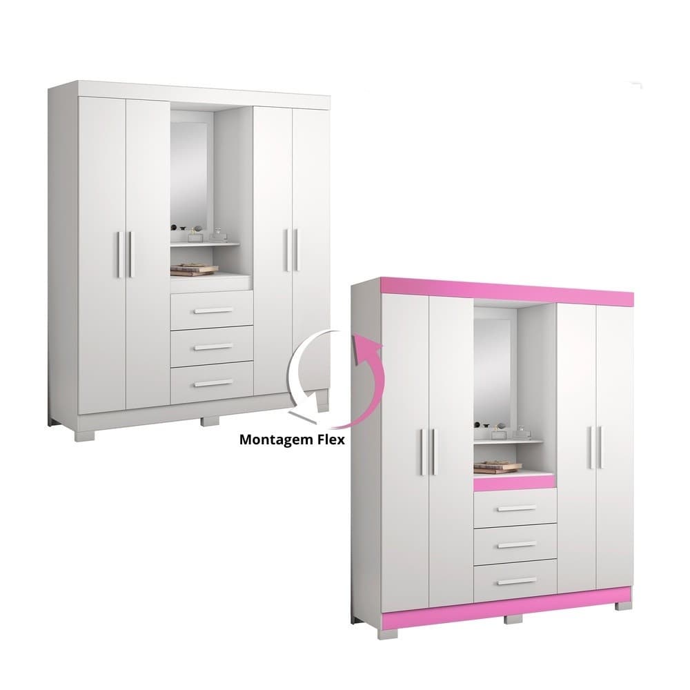 Guarda Roupa Solteiro com Espelho e Pés 4 Portas 3 Gavetas NT5015 Notável Móveis