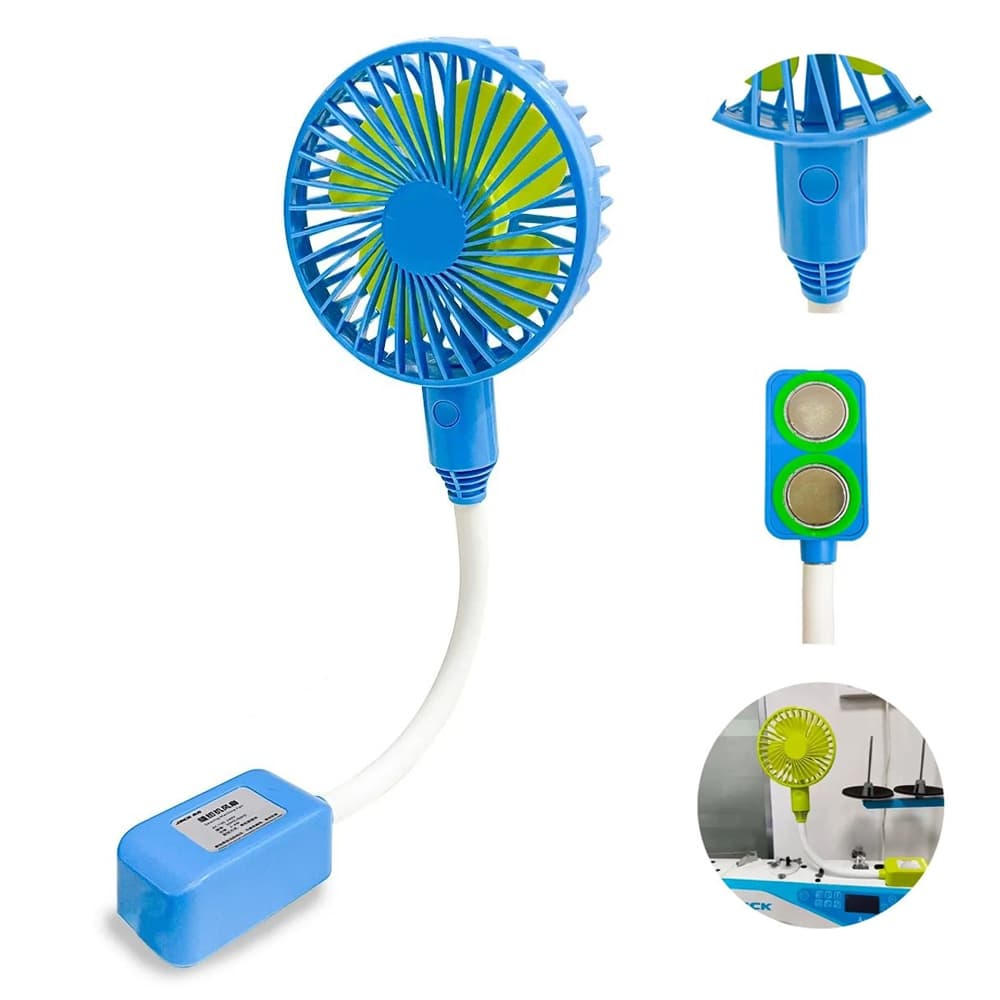 Mini Ventilador Portátil Sem Fio Multiuso Escritório Ateliê Máquina De Costura Haste Flexível C/ Imã