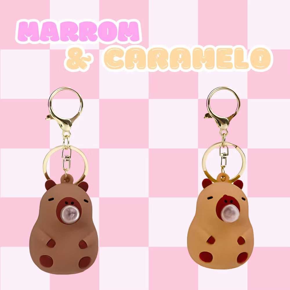 Chaveiro Capivara Fofa com Lançador de Bolhas Antistresse, Brinquedo Divertido Portátil para Presente