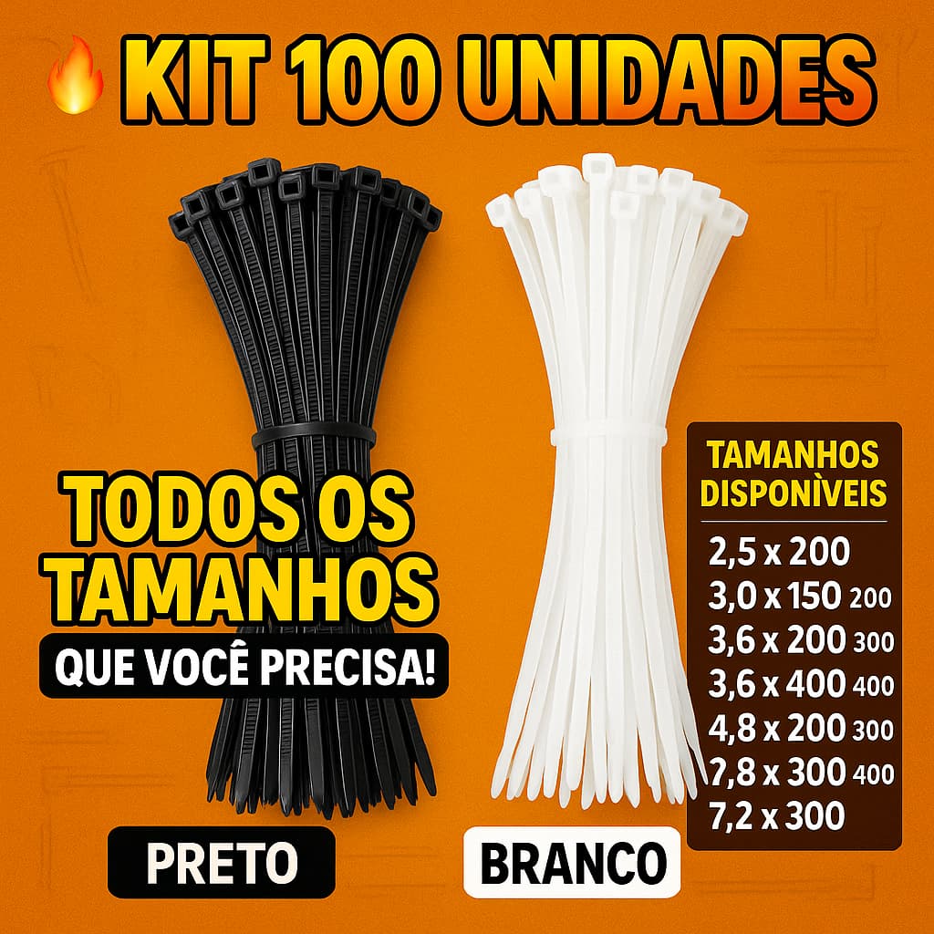 100 Abraçadeira de Nylon Enforca Gato Cinta Plástica Preto e Branco Abracadeira Abraçadeiras
