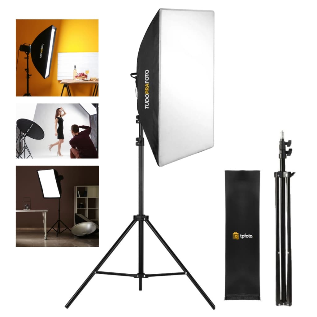Softbox de Luz contínua 50x70cm para 4 Lâmpadas Bivolt + Tripé Profissional de Iluminação TPFoto