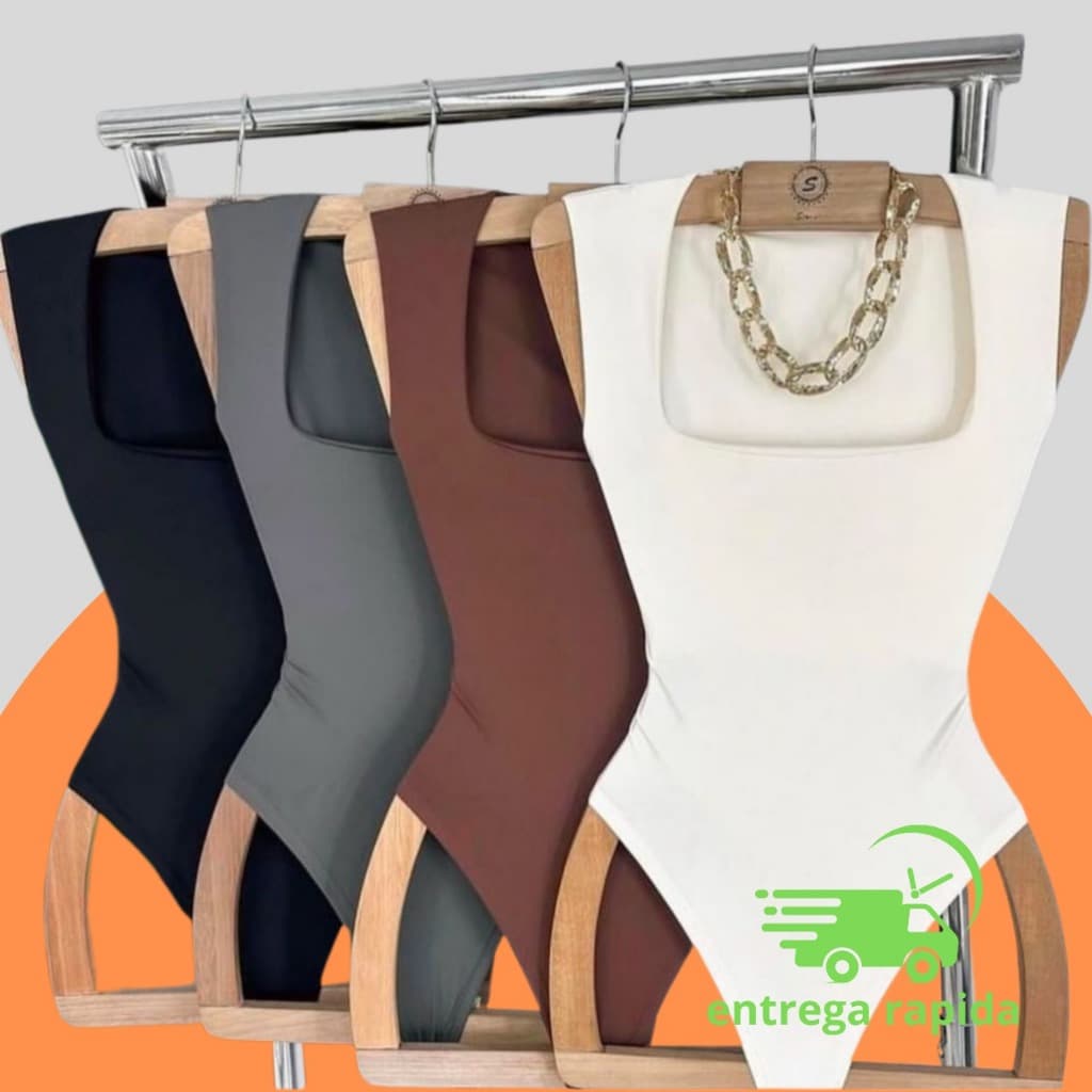 Body kit 2 Feminino Collant Regata Suplex Decote Quadrado Forrado Casual Confortável Moda Elegante
