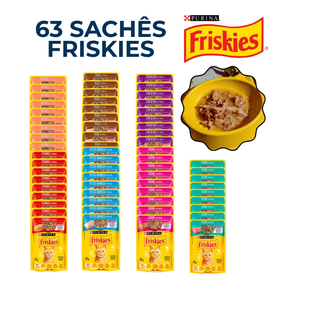 Friskies Ração Úmida Sachê 85g Sabores Sortidos Gatos Kit 63 Sachês