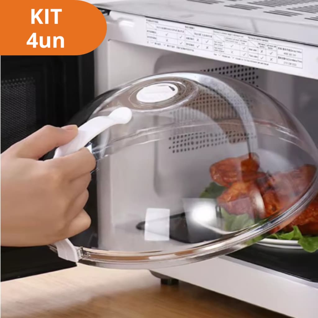 Kit Tampa de Microondas com Válvula e Alça - Anti Respingos Prato 26cm