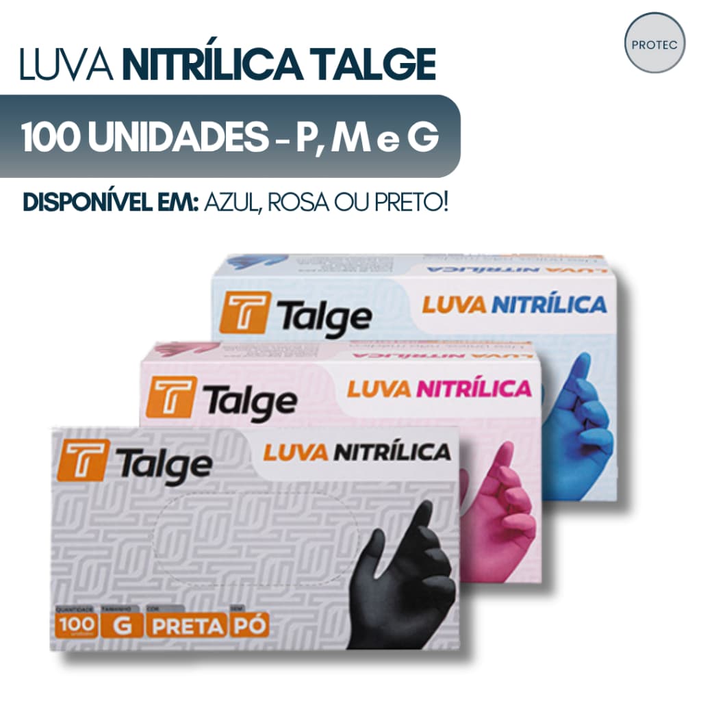 Luva Nitrílica Sem Pó 100Uni. - Azul, Rosa e Preta | Tamanhos P, M e G