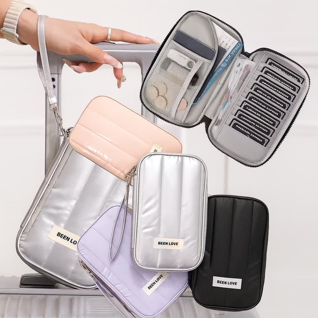 Carteira porta passaporte puffer, acolchoado, impermeável e moderno, leve na bolsa, na viagem