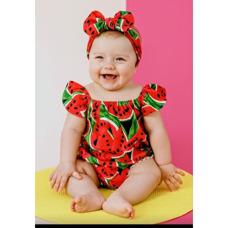 Body bebe menina melancia + faixinha combinando algodão