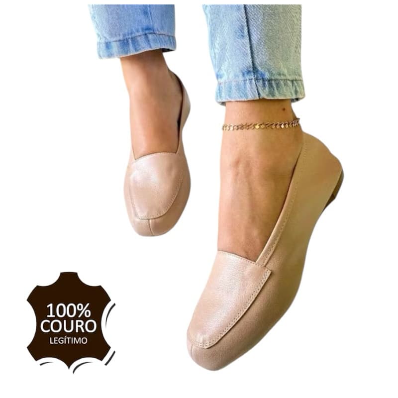 Sapato Mocassim Nude Sapatilha Feminino Couro Legítimo Macio Excelente Qualidade Conforto Casual