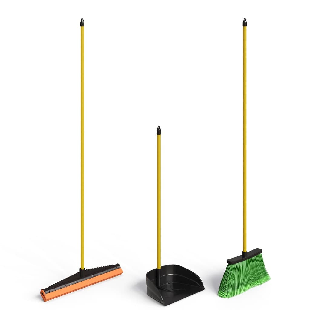Kit Vassoura Pá e Rodo Com Cabo de Madeira Para Limpeza Doméstica Completa