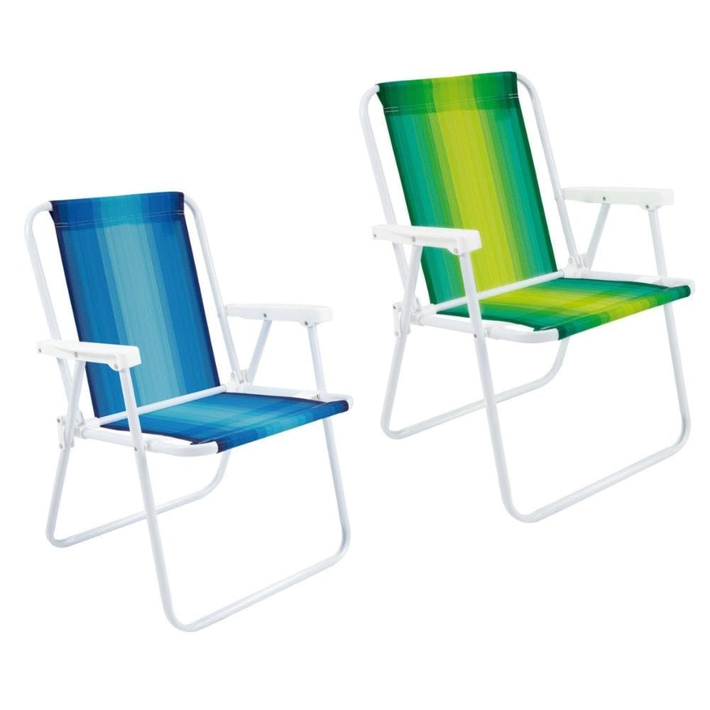 Kit 2 Cadeira de Praia Aluminio MOR Super Resistente Varanda Alta Piscina 110Kg Cores Sortidas - Mor
