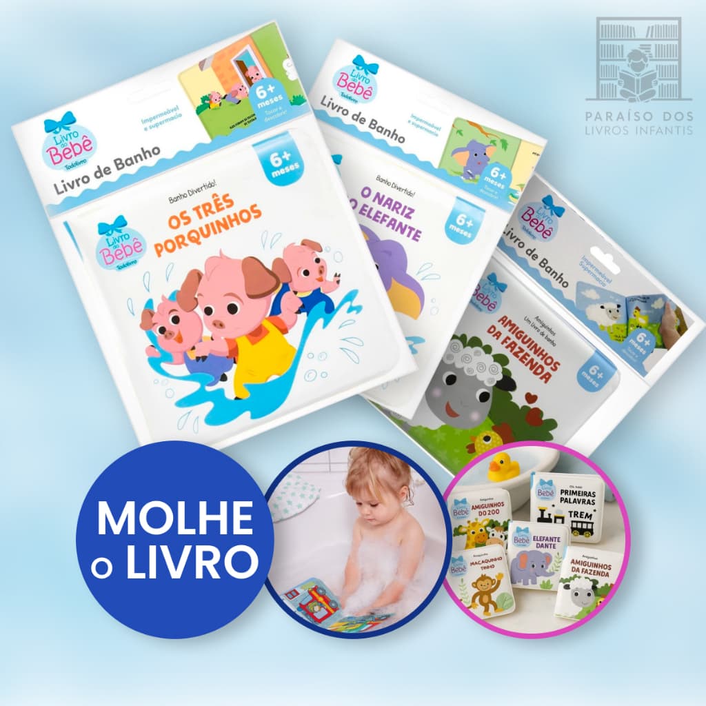 Kit Histórinhas para o Banho do Bebê | Livro de Histórias Curtas | Molhe Durante o Banho | Impermeável