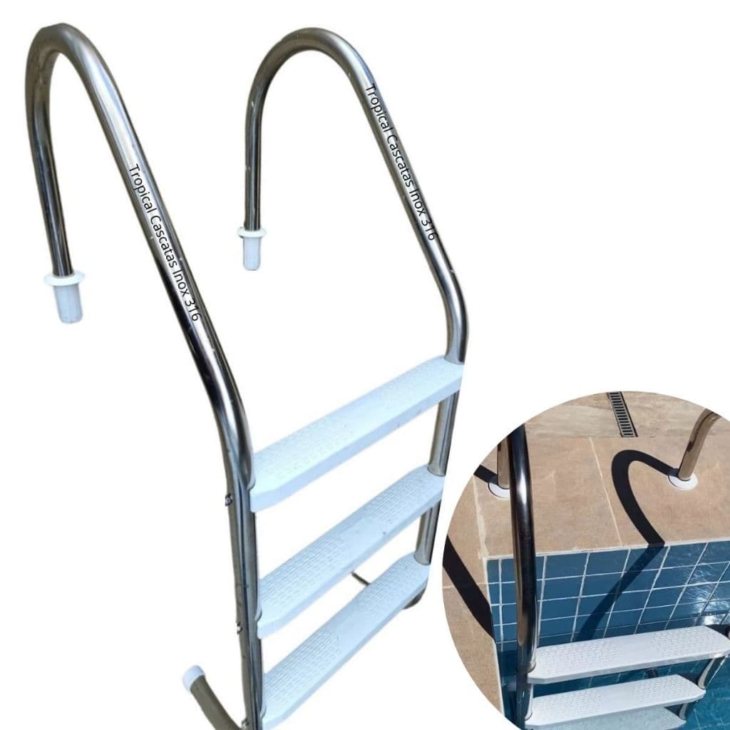 Escada Inox 316 Supremo 3 degraus abs Piscina | Praia | Mar