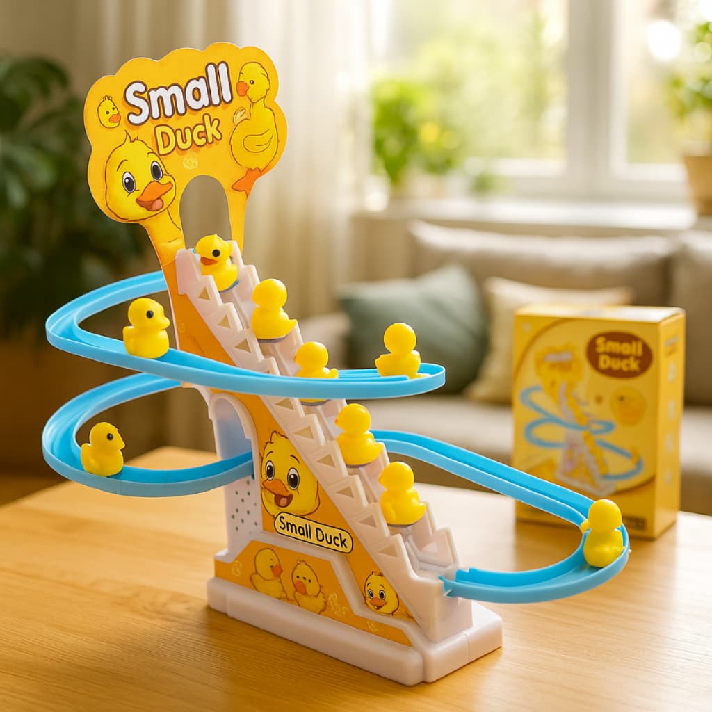 Brinquedo Eletrônico Patinho Escada  Escorregador Montanha Russa Luz e Som