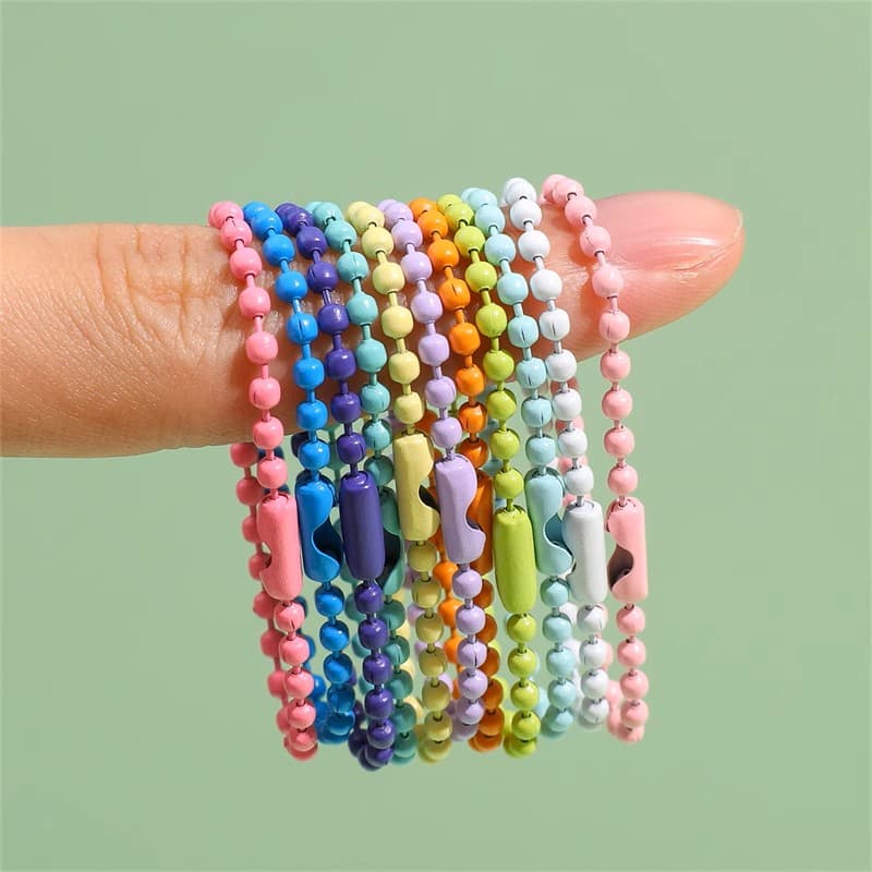 50/100 correntes de bolas com etiquetas de canoa 10cm, chaveiros coloridos, cores disponíveis