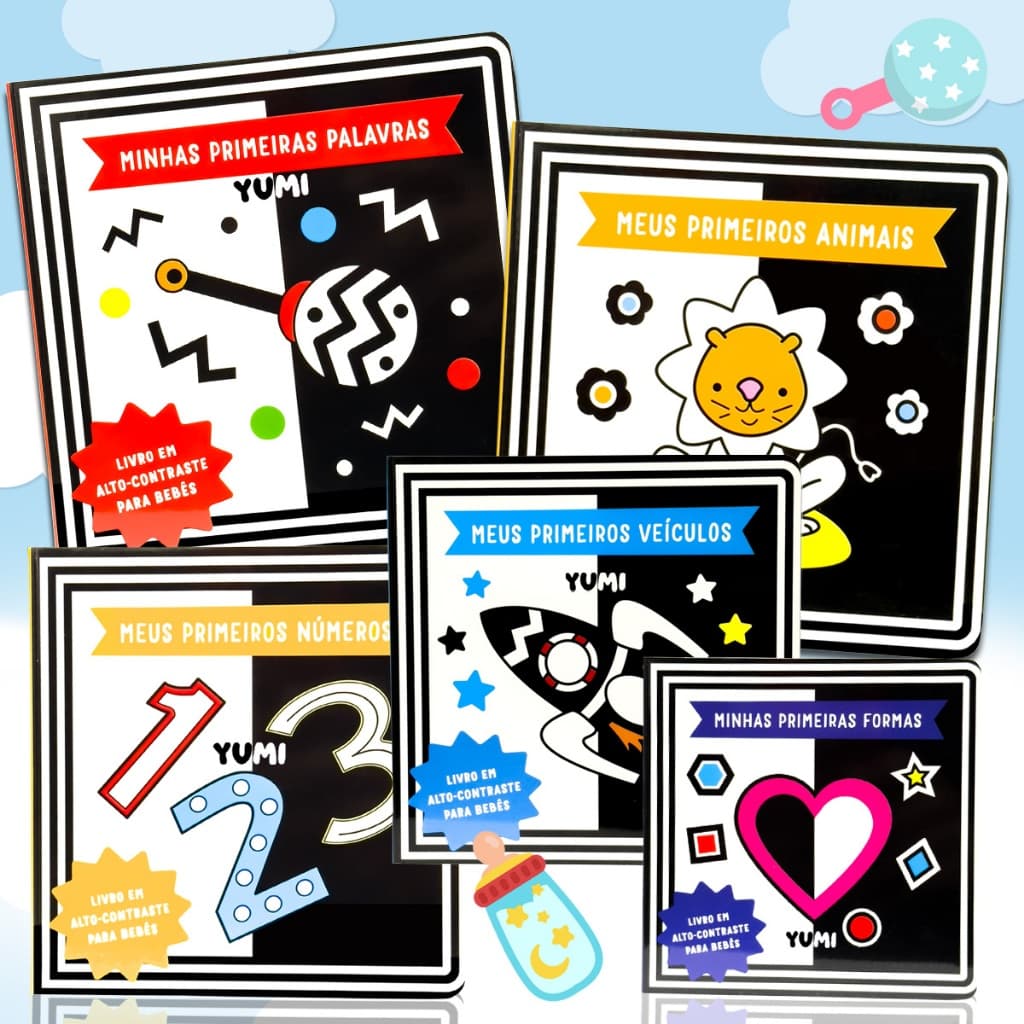 Livro Infantil Interativo De Auto Contraste Para Bebês : Preto E Branco | Aprendendo As Palavras - Capa E Páginas Duras