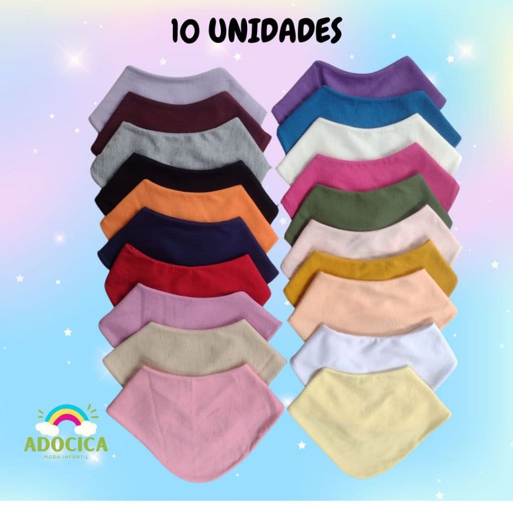 Kit 10 babadores bandana bebê infantil cores sortidas menino e menina