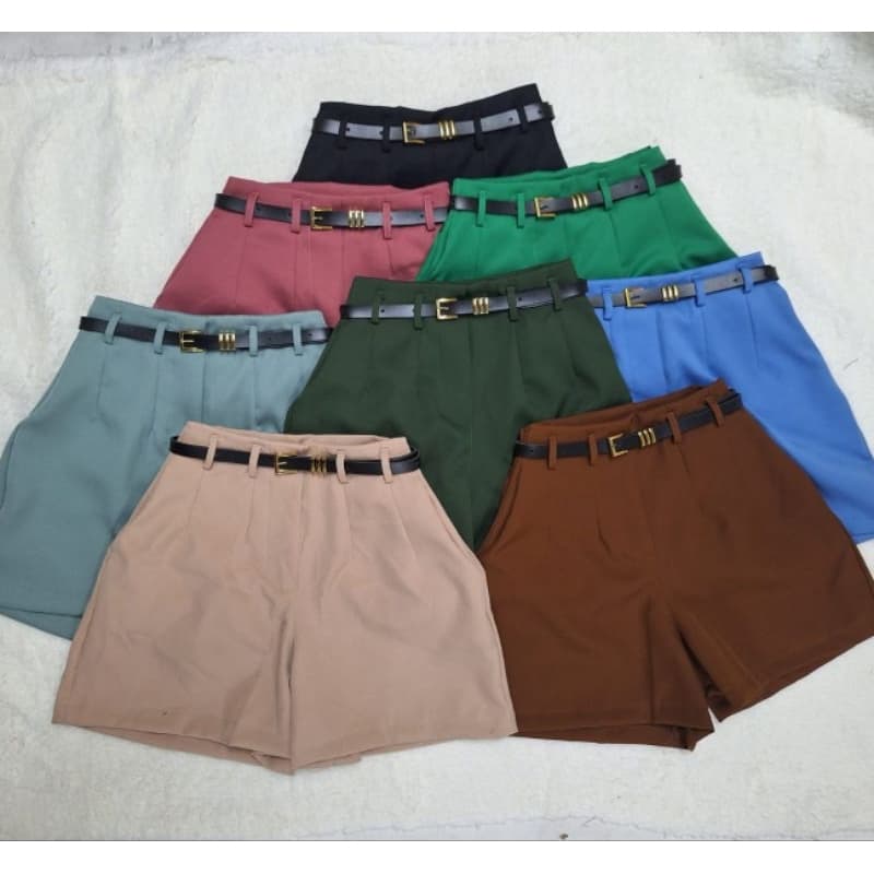 KIT 2 SHORT FEMININO ALFAIATARIA CINTURA ALTA  COM CINTO E BOLSO ELEGANTE