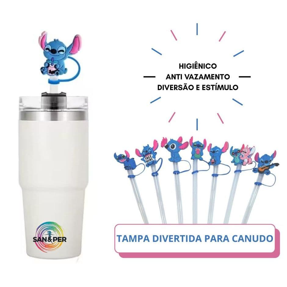 Tampa Higiênica de Silicone Canudo de Garrafa e Copo Infantil Diversão Personagem Divertido