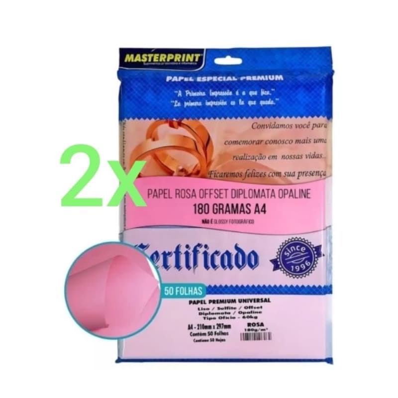 Papel Colorido A4 180g Diplomata Offset 100 Fls Masterprint Cor Rosa Oferta!!!!!!!